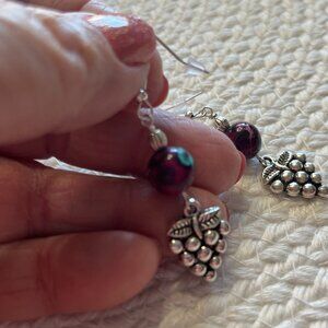 Darling PURPLE MAGNESITE with GRAPE CHARM Handmade Silver Earrings #962D